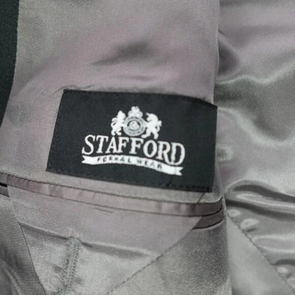 Stafford Tuxedo Suit Mens 48 Regular Black Wool Blend Formal Wear 2 Piece Set - Picture 8 of 15